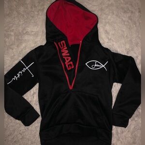 Black and Red Hoodie with Graphic Design